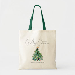 Eenvoudige Elegante Waterverf Vrolijke Kerstboom Tote Bag