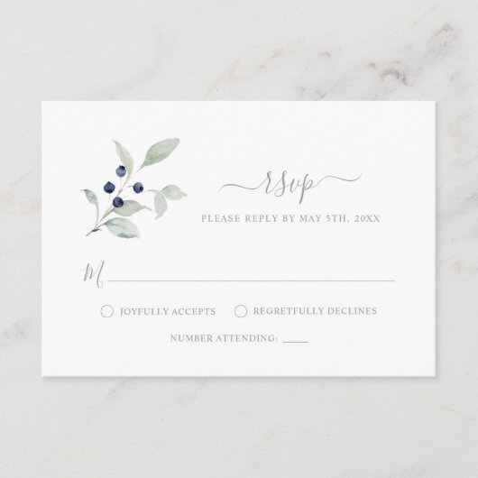 Eenvoudige Elegante Wijze Botanische RSVP-Kaart Informatiekaartje (Voorkant)