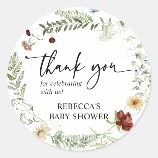Eenvoudige Elegante Wilde Bloemen Baby Shower Beda Ronde Sticker (Voorkant)