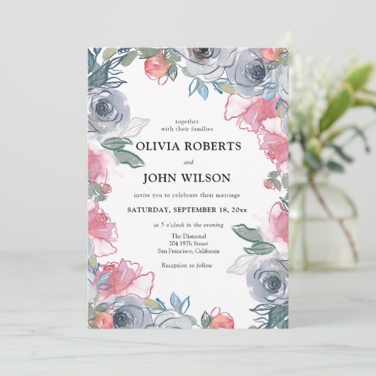 Eenvoudige Elegante Wildflower bruiloft Kaart (Staand voorkant)