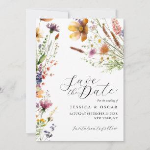 Eenvoudige Elegante Wildflower Lente Zomer Bruilof Save The Date