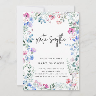 Eenvoudige Elegante Wildflowers Baby Meisje Douche Kaart