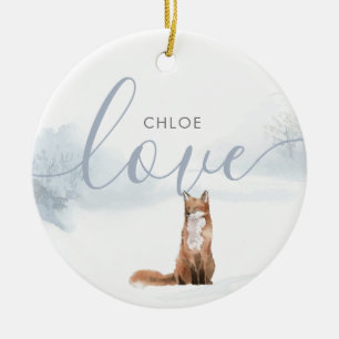 Eenvoudige Elegante Winter Bos Landschap Vos Keramisch Ornament