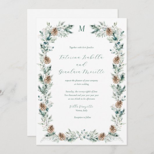 Eenvoudige Elegante Winter Groen Witte Bruiloft Kaart (Voorkant / Achterkant)