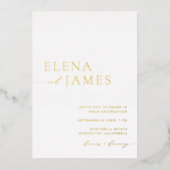 Eenvoudige elegante wit & goud minimalistische bru folie uitnodiging (Voorkant)