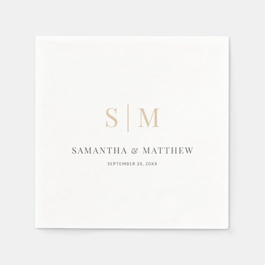 Eenvoudige Elegante Wit Grijs Goud Monogram Huweli Servet (Voorkant)