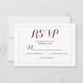 Eenvoudige elegante witgouden bordeaux RSVP kaartje (Voorkant)