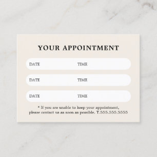 Eenvoudige Elegante Witte Beige Schoonheidssalon Afsprakenkaartje