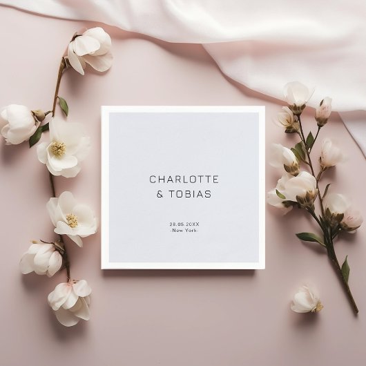 Eenvoudige elegante witte blauwe bruiloft servet