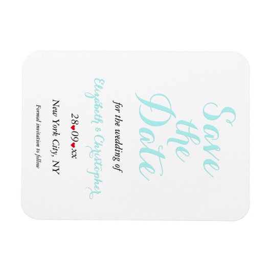 Eenvoudige elegante witte Blauwgroen bruiloft besp Magneet (Horizontaal)