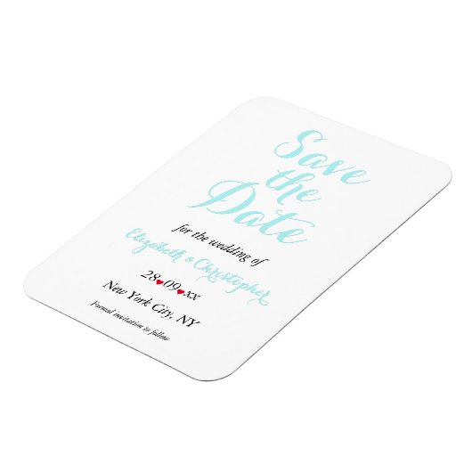 Eenvoudige elegante witte Blauwgroen bruiloft besp Magneet (Linkerzijde)