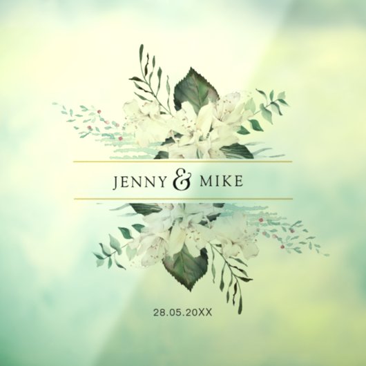 Eenvoudige, elegante witte bloemen bruiloft raamsticker (Vel 3)