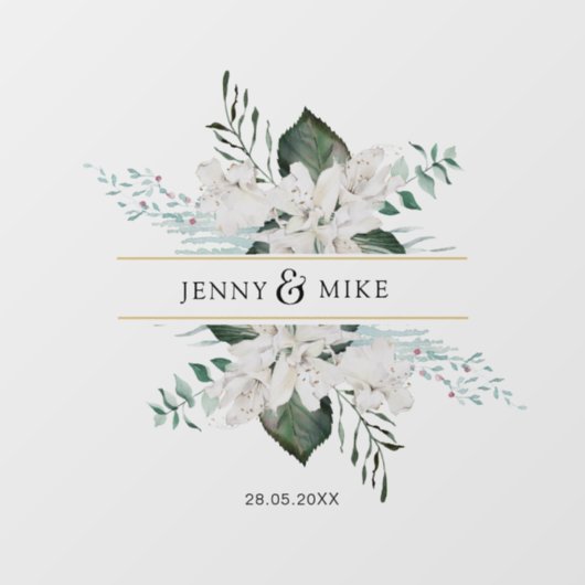 Eenvoudige, elegante witte bloemen bruiloft raamsticker (Vel)