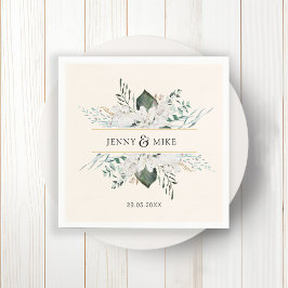 Eenvoudige, elegante witte bloemen bruiloft servet