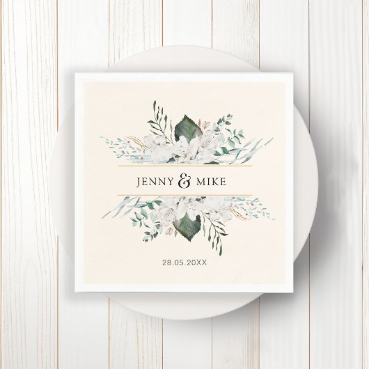 Eenvoudige, elegante witte bloemen bruiloft servet