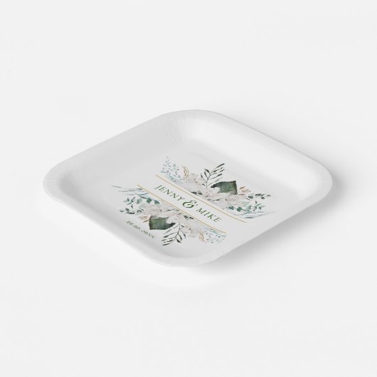 Eenvoudige, elegante witte bloemen papieren bordje (Gebogen)