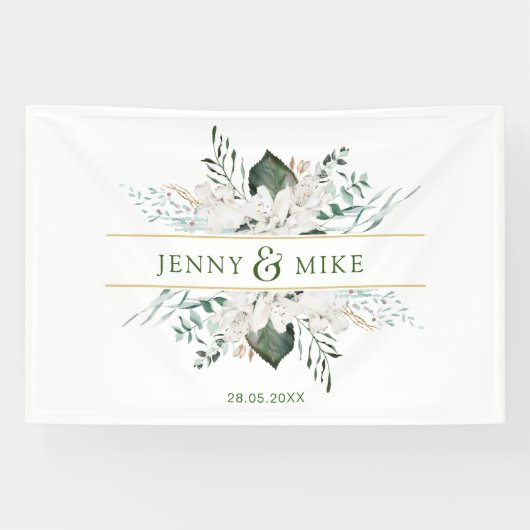 Eenvoudige, elegante witte bloemen spandoek (Horizontaal)