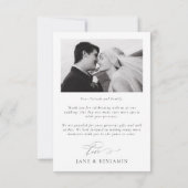 Eenvoudige elegante witte bruiloft 2 foto bedankkaart (Achterkant)