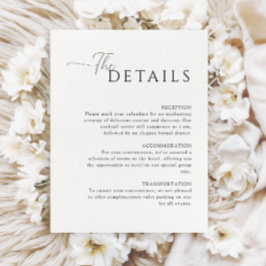 Eenvoudige Elegante witte bruiloft details Informatiekaartje