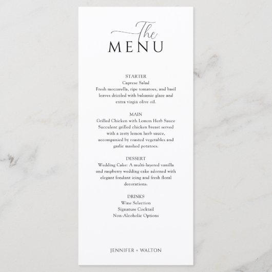 Eenvoudige Elegante witte bruiloft Menu (Voorkant)