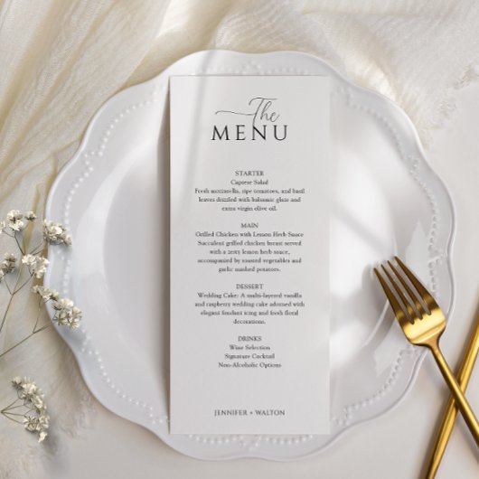 Eenvoudige Elegante witte bruiloft Menu