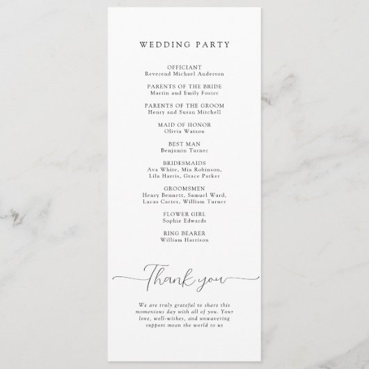 Eenvoudige Elegante witte bruiloft Programmakaart (Achterkant)