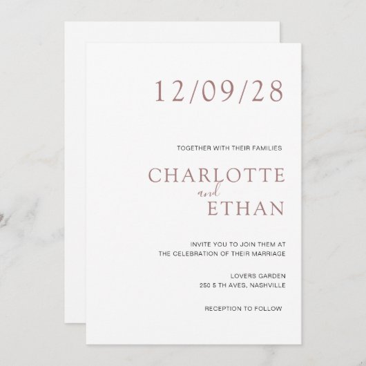 Eenvoudige, elegante witte bruine uitnodiging (Voorkant / Achterkant)