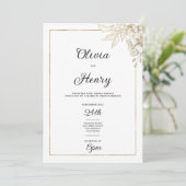 Eenvoudige elegante witte en gouden bloemenbruilof kaart (Staand voorkant)