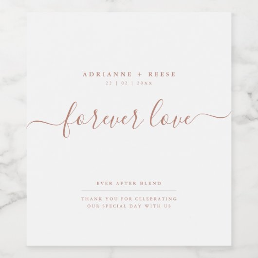 Eenvoudige Elegante Witte en Roos Gouden Bruiloft Wijn Etiket (Enkel label)