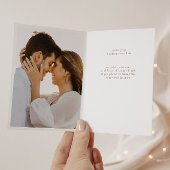 Eenvoudige elegante witte foto bruiloft zijn gelof kaart