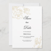 Eenvoudige elegante witte gouden bloem Save the Da Kaart (Voorkant)