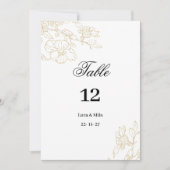 Eenvoudige elegante witte gouden bloemen Tafelnumm Kaart (Voorkant)