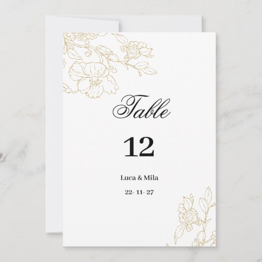 Eenvoudige elegante witte gouden bloemen Tafelnumm Kaart (Voorkant)