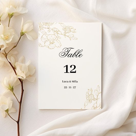 Eenvoudige elegante witte gouden bloemen Tafelnumm Kaart