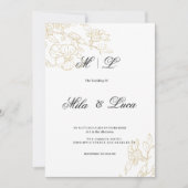 Eenvoudige elegante witte gouden bloemenbruiloft kaart (Voorkant)