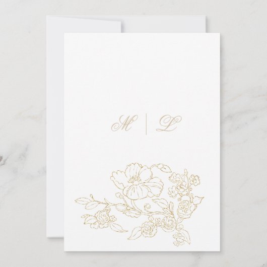 Eenvoudige elegante witte gouden bloemenbruiloft kaart (Achterkant)