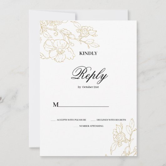 Eenvoudige elegante witte gouden bloemenbruiloft R Kaart (Voorkant)