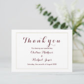 Eenvoudige elegante witte gouden bordeaux Dank u Bedankkaart (Staand voorkant)