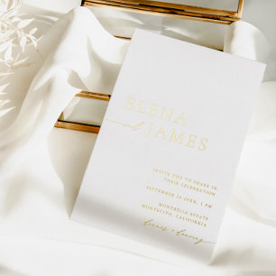 Eenvoudige Elegante Witte & Gouden Minimalistische Folie Uitnodiging
