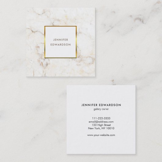 Eenvoudige elegante witte goudmarmer professional vierkante visitekaartje (Voorkant / Achterkant)