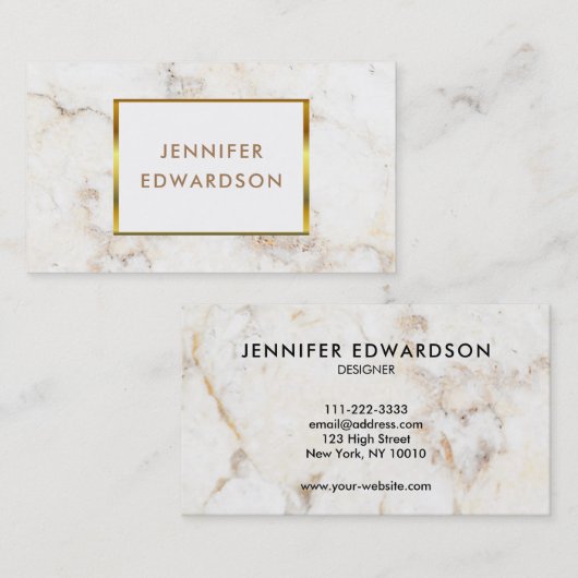 Eenvoudige elegante witte goudmarmer professional visitekaartje (Voorkant / Achterkant)