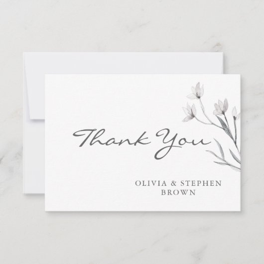 Eenvoudige Elegante Witte Hand-getrokken bloem. Br Bedankkaart (Voorkant)