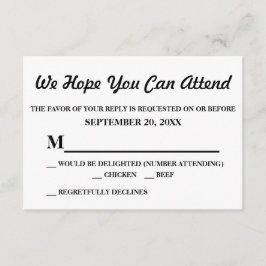 Eenvoudige Elegante Witte Huwelijks RSVP Kaartje
