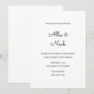 Eenvoudige & Elegante Witte Huwelijksuitnodiging K Kaart