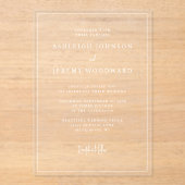 Eenvoudige elegante witte ingelijste bruiloft acryl uitnodigingen (Voorkant)