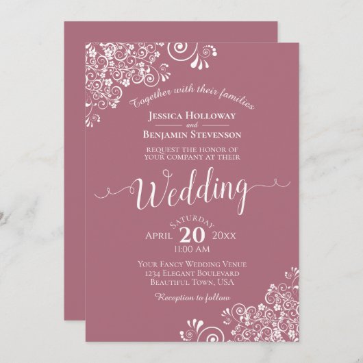 Eenvoudige elegante witte kant op het Roos van Dus Kaart (Voorkant / Achterkant)