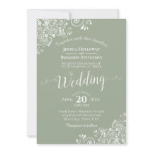 Eenvoudige elegante witte kant op Sage Green Weddi