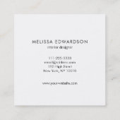 Eenvoudige elegante witte marmer professional vierkante visitekaartje (Achterkant)