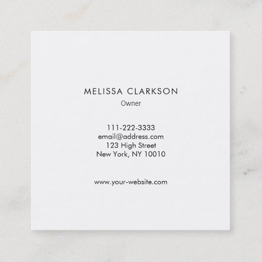 Eenvoudige elegante witte marmer vierkante visitekaartje (Achterkant)