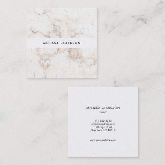 Eenvoudige elegante witte marmer vierkante visitekaartje (Voorkant / Achterkant)